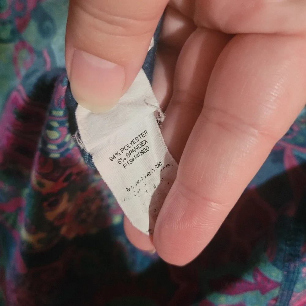 VTG Title Nine Athletic Dress M Floral Paisley Faux Roll Tab Slv Scalloped Hem - Picture 11 of 12